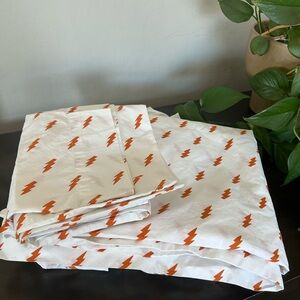 Pottery Barn Kids White and Orange Lightning Bolt Twin Sheet Set